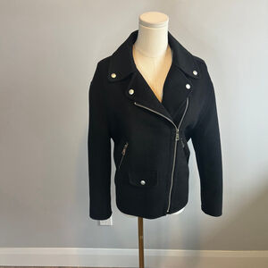 Women's Black 100% Wool Oversized Motorcycle Jacket, SZ S (Check Measurements)